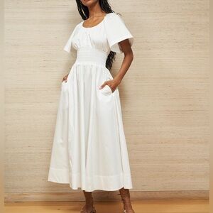 BNWT LA LIGNE Claire Dress Midi White 100% Cotton Size M!